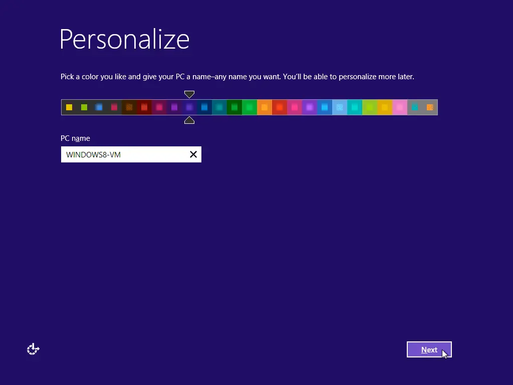 Windows Setup screen asking to give the computer a name