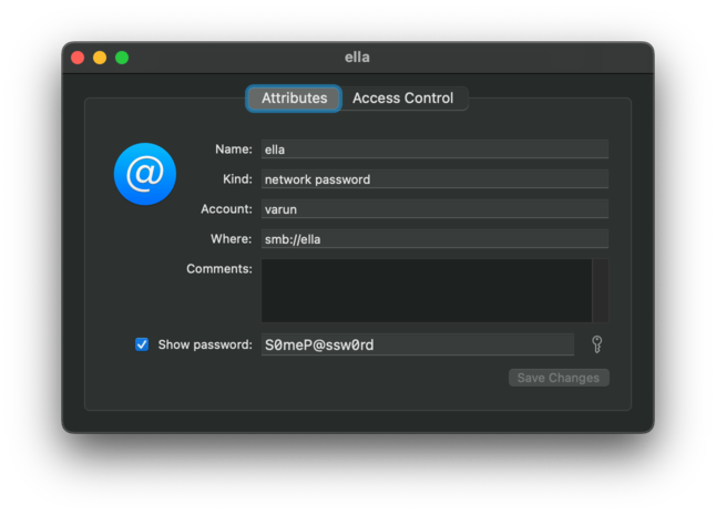 A record showing stored SMB credentials in Keychain Access